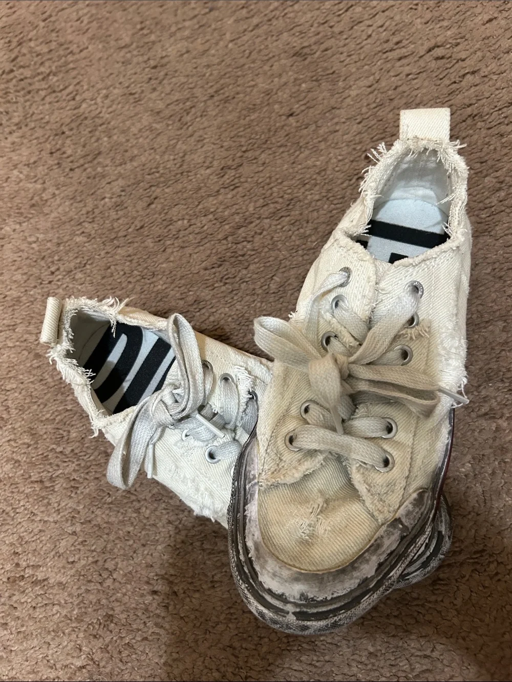 Diesel Off-White Frayed Canvas Sneakers
